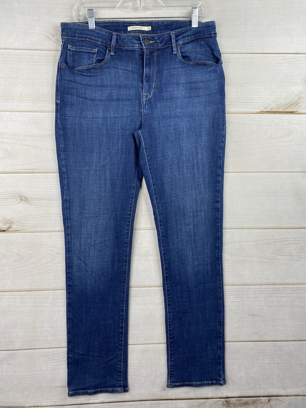 Levi's Womens Jeans Size 32 Dark Blue Denim Mid Rise Skinny Stretch Pockets